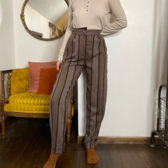Vintage Pants - Vintage Brown High Rise Striped Pants